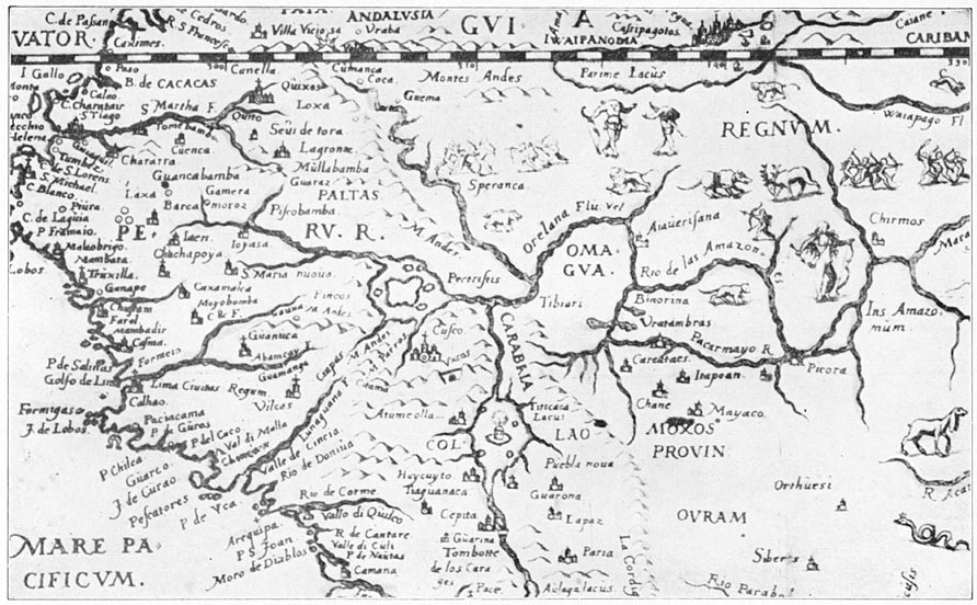 Part of the Nuremberg Map of 1599, Showing Pincos and the Andes Mountains