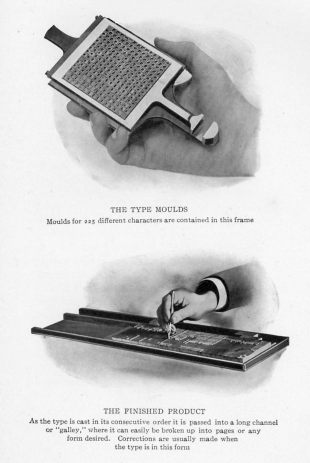 THE TYPE MOULDS Moulds for 225 different characters are contained in this frame.