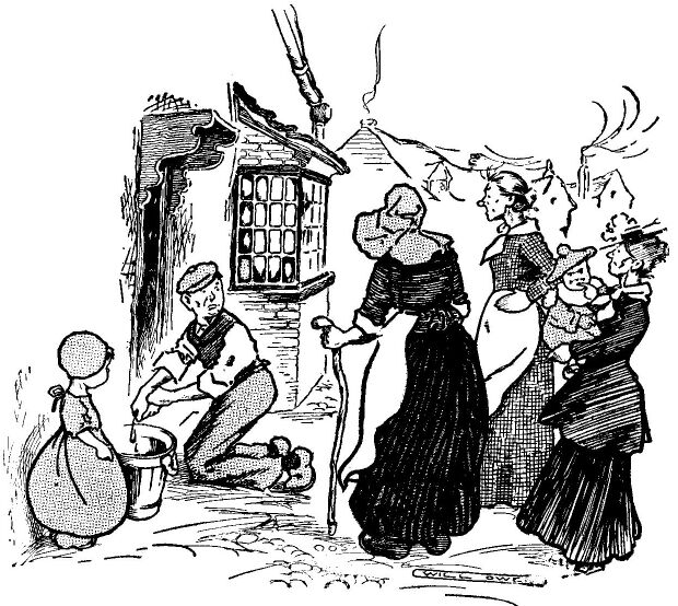 'old-fashioned Matrons Clustered Round to Watch Him Cleaning the Doorstep.' 