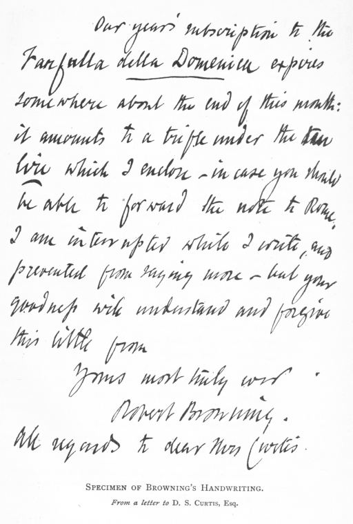 SPECIMEN OF BROWNING'S HANDWRITING.