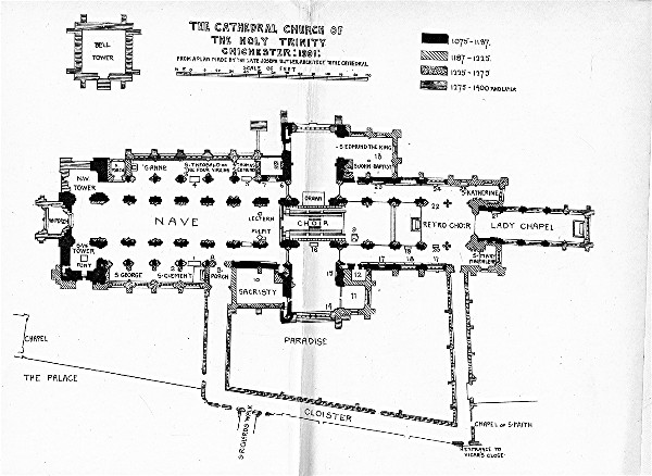 THE CATHEDRAL CHURCH OF THE HOLY TRINITY CHICHESTER: 1901: FROM A PLAN MADE BY THE LATE JOSEPH BUTLER ARCHITECT TO THE CATHEDRAL