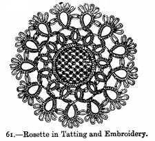 Rosette in Tatting and Embroidery.