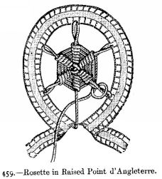 Rosette in Raised Point d'Angleterre.