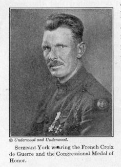 Sergeant York wearing the French Croix de Guerre and the Congressional Medal of Honor.