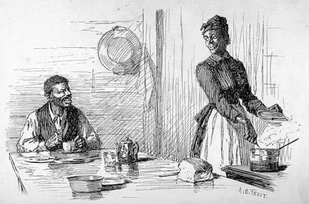 A SURPRISED AND SMILING MAN WAS SITTING AT HER   POLISHED KITCHEN TABLE