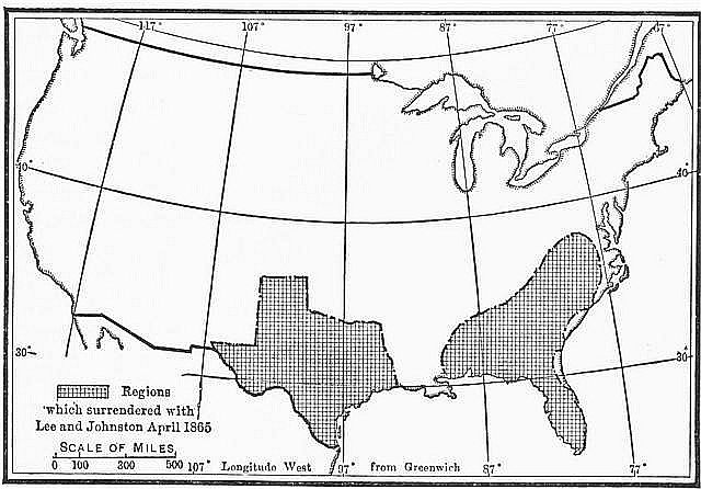 Regions which surrendered with Lee and Johnston April 1865