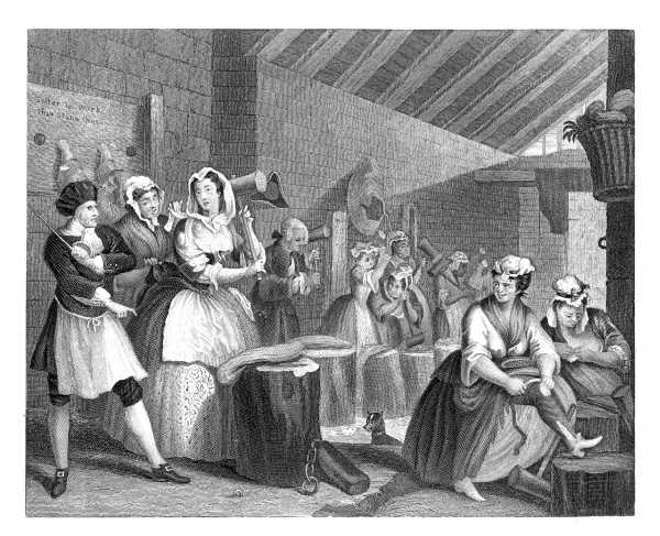 THE HARLOT'S PROGRESS.  PLATE 4.  SCENE IN BRIDEWELL.