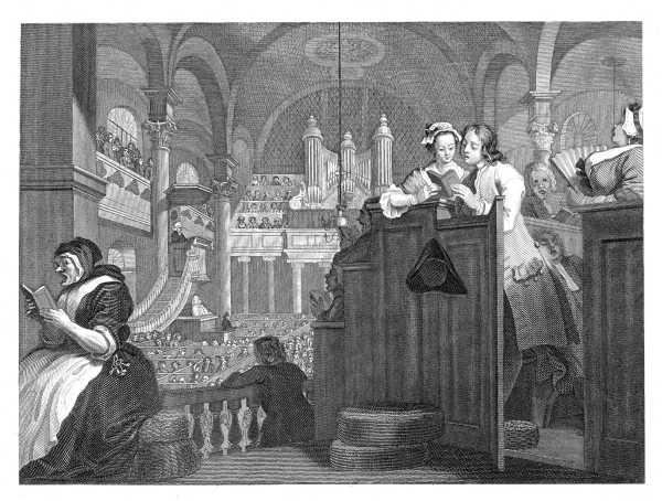 INDUSTRY AND IDLENESS.  PLATE 2.  THE INDUSTRIOUS 'PRENTICE PERFORMING THE DUTY OF A CHRISTIAN