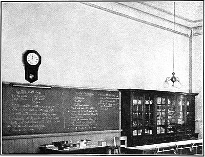 Opposite end of Household Management class-room, showing the black-board and class cupboard