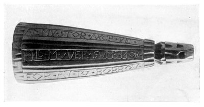 FIG. 27.—INSCRIBED SEVENTEENTH-CENTURY WOOD DRINKING CUP.  (In Taunton Castle Museum.)