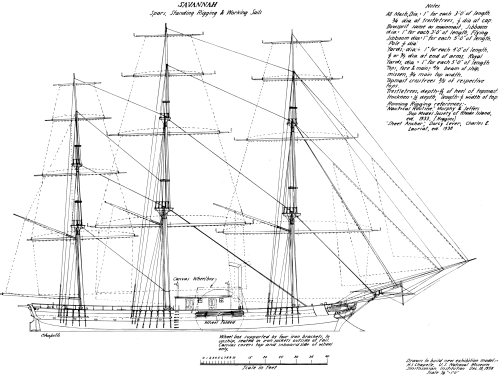 Figure 7.—Reconstructed drawing of spar and outboard profile of the Savannah.