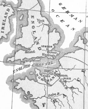 Map of England and part of France, showing the situation of Normandy.