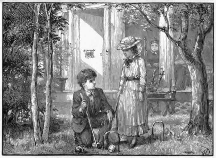 Eyebright, who had grown as dear as a daughter to the old lady, was playing croquet with Charley.—Page 246.