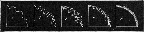 Fig. 149.—Edges of colonies: e, Lobar-lobulate; f, auriculate; g, lacerate; h, fimbriate; i, ciliate.