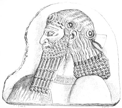 Fig. 25.—Fragment of a bas-relief in alabaster. Louvre. Height 23 inches. Drawn by Saint-Elme Gautier.