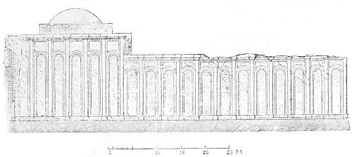 Fig. 103.—Lateral façade of the palace at Firouz-Abad; from Flandin and Coste.