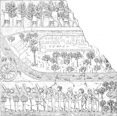 Fig. 157.—Plan and elevation of a fortified city; from Layard.