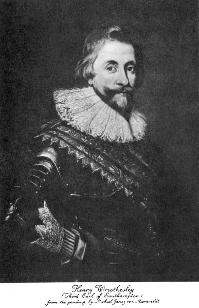 Henry Wriothesley  (Third Earl of Southampton)  From the painting by Michiel Jansz van Miereveldt  From The London Company of Virginia (New York and London, 1908)  Photo by Virginia State Library.