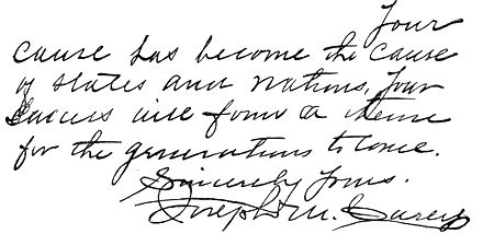 Autograph: "Your cause has become the cause of states and nations. Your success will form a [illegible