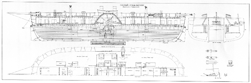 Figure 10.—A reconstruction of inboard works of the Steam Battery, for construction of the model in the Museum of History and Technology.