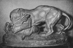 Panther seizing a Deer  From a bronze by Barye