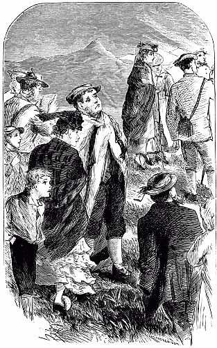 "Frowsy, sleepy, cross, and caring nothing whatever for the sun, moon, or stars, we stood like a company of Bedlamites, ankle deep in the wet grass upon the summit." Page 176.