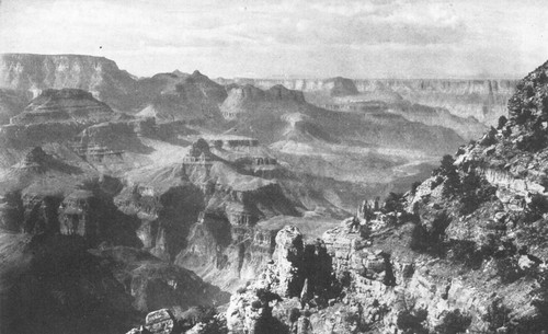 The Grand Canyon of the Colorado shows on a magnificent scale the work of water in cutting away rock walls