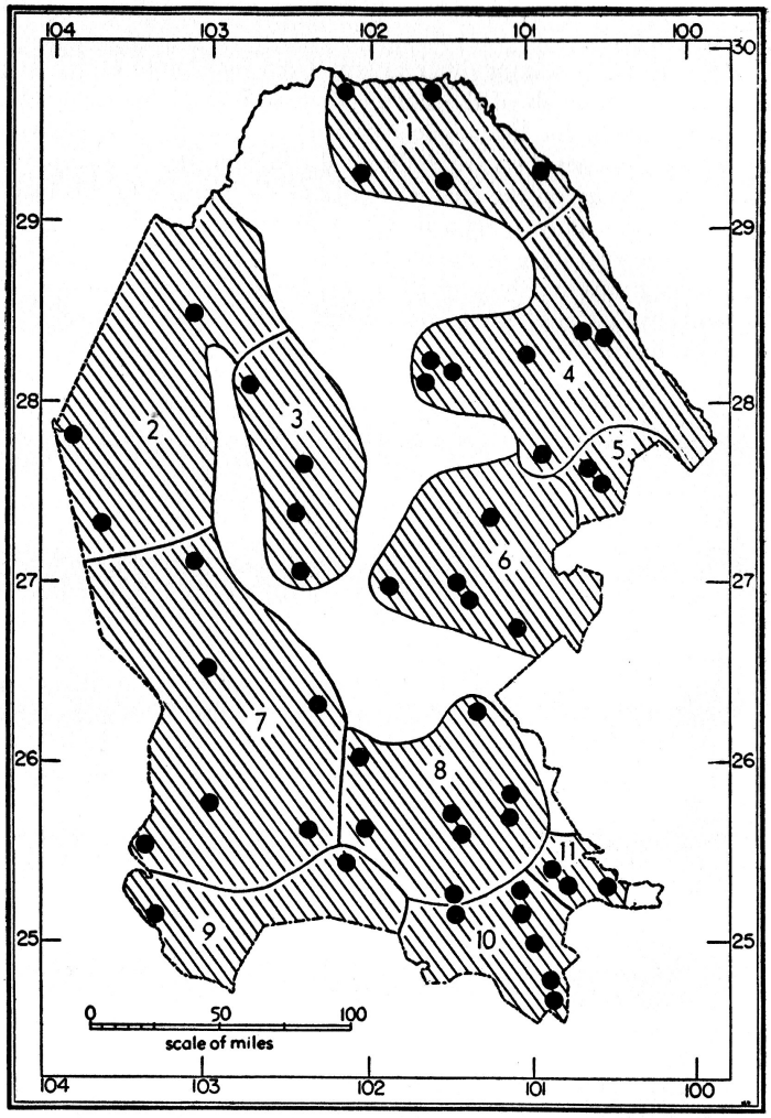 Geographic ranges of the subspecies of Cratogeomys castanops