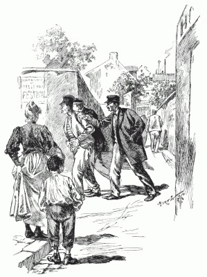 ARREST OF A DANGEROUS MALEFACTOR BY "AGENTS DE LA SURETÉ" IN THE QUARTIER BELLEVILLE, CELEBRATED FOR ITS "GUINGUETTES." After a drawing by M. Martin.