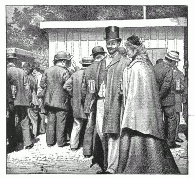 ENTRANCE TO THE CATACOMBS, PLACE DENFERT-ROCHEREAU. After a drawing by A. Sauvage.