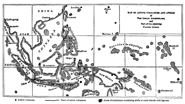 MAP OF ACTIVE VOLCANOES AND ATOLLS of The Indian Archipelago