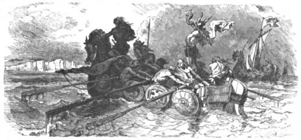 The northmen row towards the shoreline