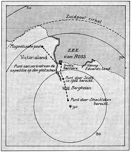 Kaartje van den tocht van luitenant Shackleton.