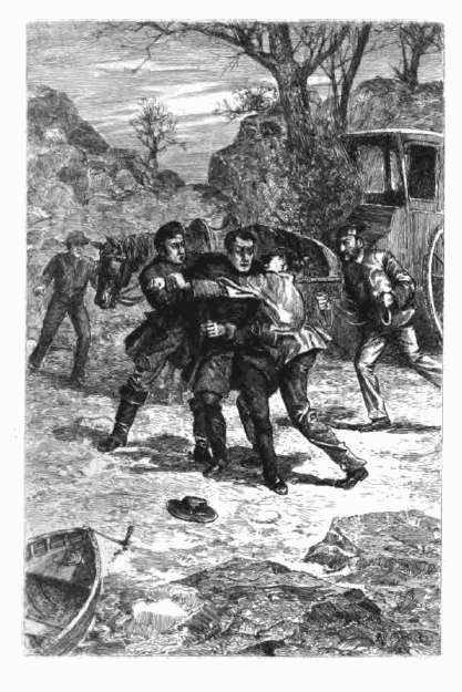 "Several men rushed upon him."  Original etching by Adrian Marcel.