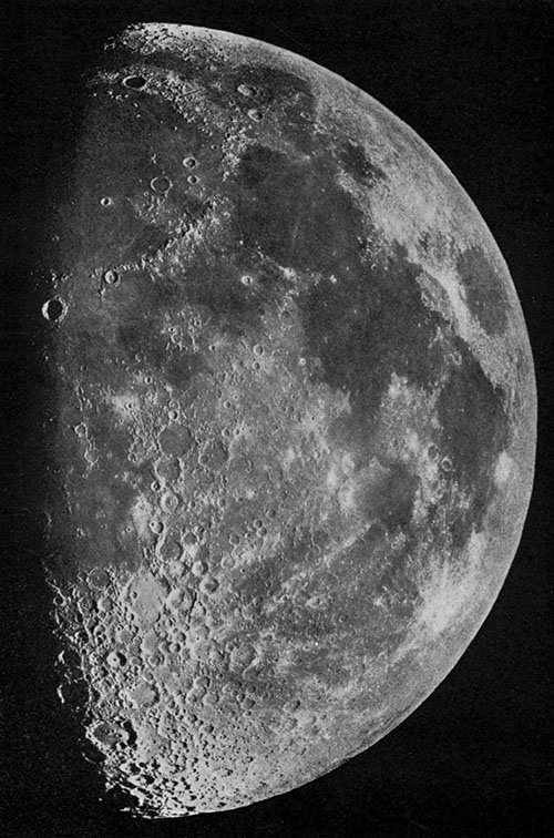 THE MOON, ONE DAY AFTER FIRST QUARTER.  From a photograph made at the Paris Observatory.