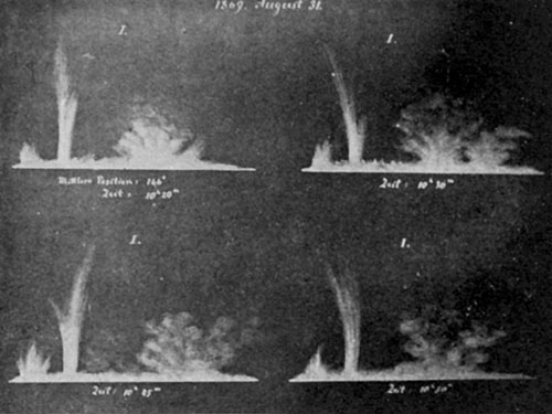 Fig. 79.—Contrasted forms of solar prominences.—Zoellner.