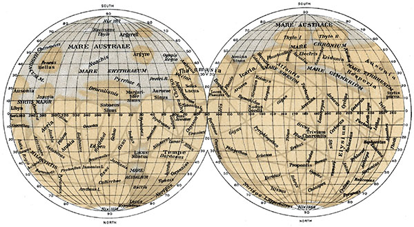 PLATE III.  MAP OF MARS  (AFTER SCHIAPARELLI)