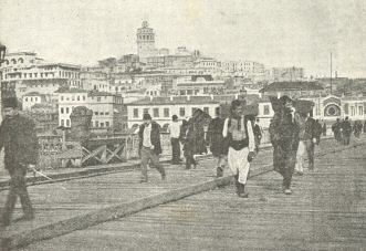 Galata Bridge, Constantinople.  (From a photograph by Fradelle and Young)