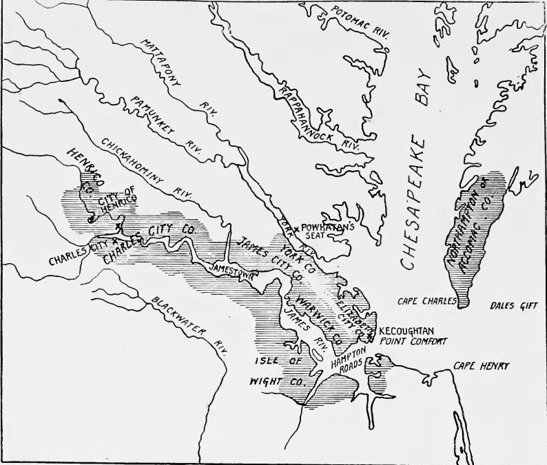 Settlements in Virginia, 1634.