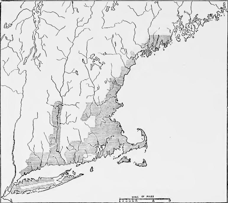 Settled Areas in New England and on Long Island, about 1700.