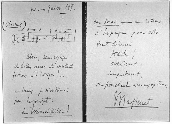 A LETTER SENT ME BY MASSENET IN 1907, AND SIGNED  "... Your Devoted, Faithful, Obedient, Respectful and Punctual Accompanist"