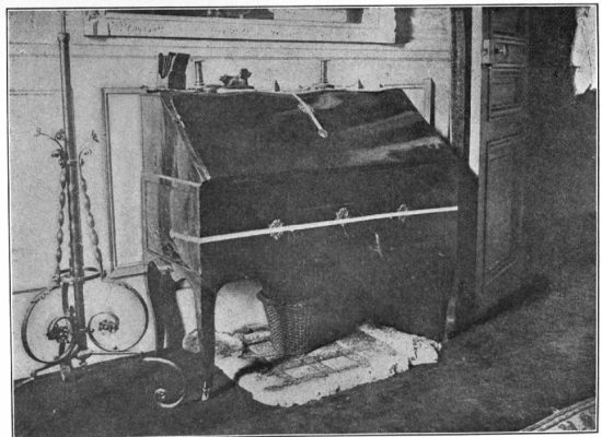 THE DESK (WITH SEALS AFFIXED) IN THE BOUDOIR, FROM WHICH THE MONEY AND THE DUMMY PARCEL OF DOCUMENTS WERE STOLEN ON MAY 30-31ST. 1906