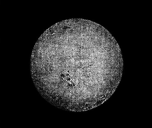 Fig. 46.  Photograph of the face of the sun, taken by Mr. Selwyn, October 1860, showing spots, faculæ, and mottled surface.