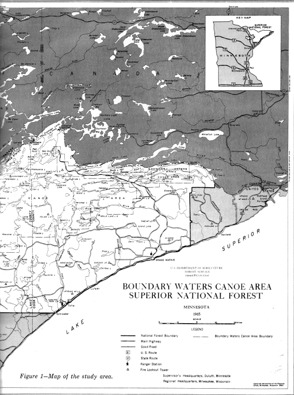 Figure 1 (right half)—Map of the study area. BOUNDARY WATERS CANOE AREA SUPERIOR NATIONAL FOREST