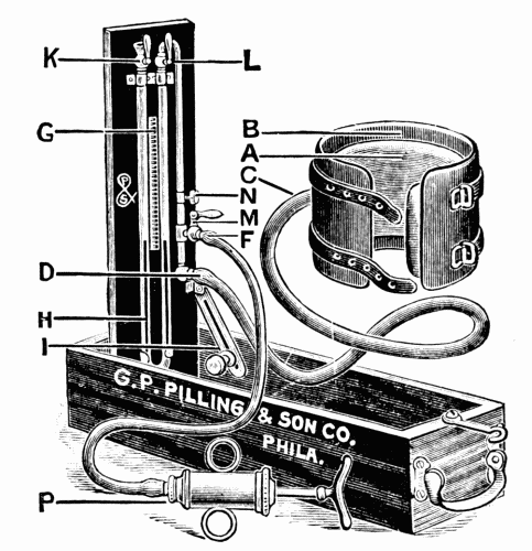 Fig. 17.—The Faught blood pressure instrument. An excellent instrument which is quite easily carried about and is not easily broken.