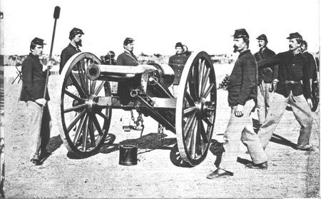 The Parrott Rifle, recognizable by the wrought iron jacket reinforcing its breech, was one of the first rifled field guns used by the U.S. Army.