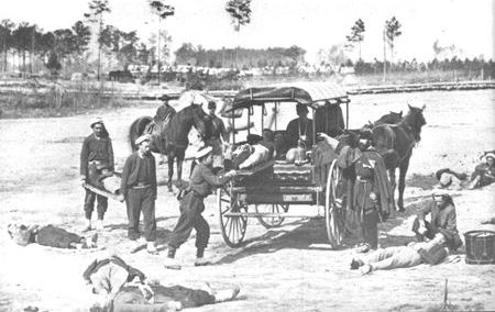 The Union ambulance corps provided one ambulance for every 150 men during the Wilderness Campaign. In one convoy of 813 ambulances, over 7,000 sick and wounded were transported to the hospital in Fredericksburg.