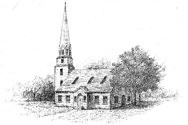 Painted by MISS EMMA H. VAN PELT. From Pen and Ink Sketch by MISS S. HOWELL. ORIGINAL FIRST PRESBYTERIAN CHURCH, 1738. 