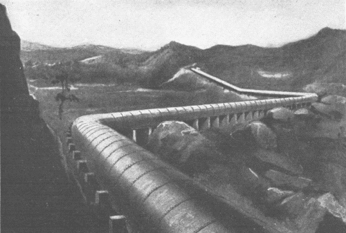 Part of the Los Angeles Aqueduct, California  This Aqueduct is 11 feet in diameter and carries water from Owens River 246 miles to Los Angeles.