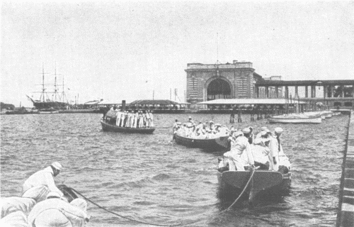 Midshipmen of the Naval Academy, Annapolis, Maryland, on their way to a Drill Ship